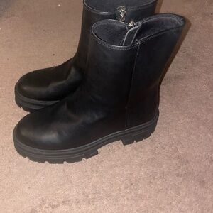 Platform Black Leather Ankle Boots size 10